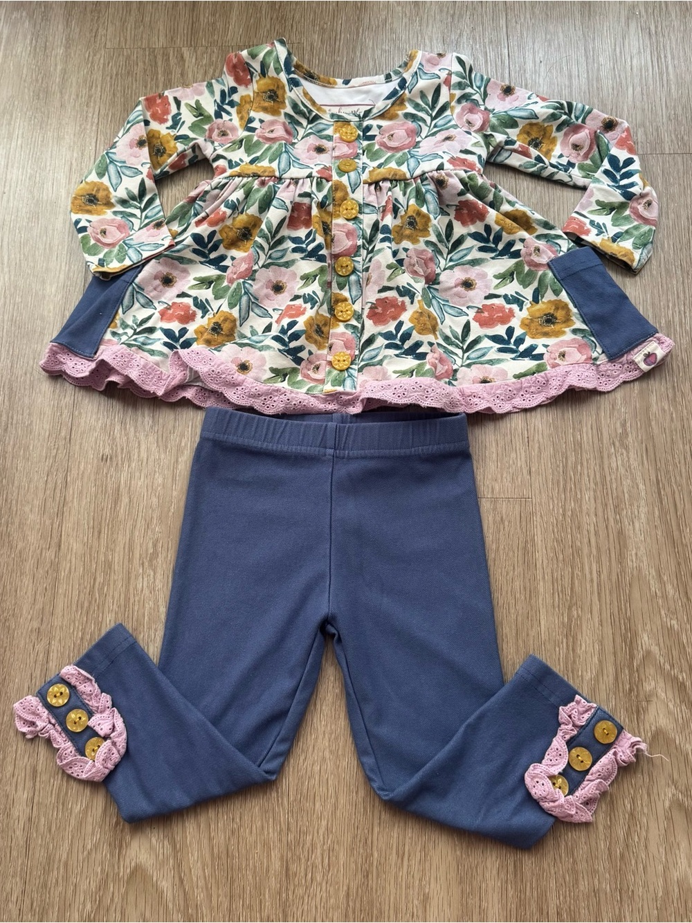 cheeky plum Floral Tunic & Blue Leggings Matching Set